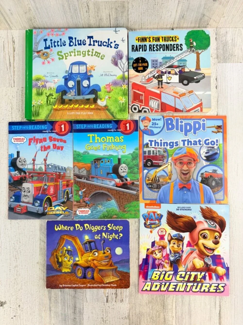 Lot of 7 Kids Books Trucks Thomas Train Paw Patrol Little Blue Truck Boys